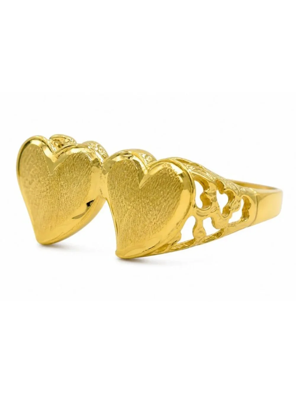 Double Heart Ring Solid 10k Yellow Gold